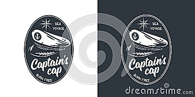 Captain cap nautical marine emblem, sea or ocean Vector Illustration