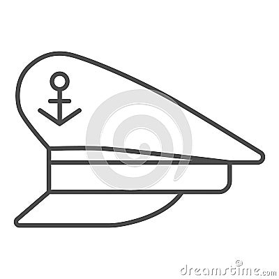 Captain cap thin line icon, Sea cruise concept, sailor cap sign on white background, Captain hat icon in outline style Vector Illustration