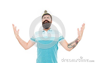 Captain concept. Bearded man captain of ship. Sea cruise. Lord of the seas. Travel concept. Summer vacation. Hipster Stock Photo