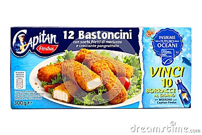 Captain FINDUS Cod Fish Fingers in Crispy Breadcrumbs Editorial Stock Photo