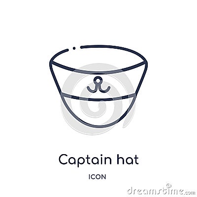 Captain hat icon from nautical outline collection. Thin line captain hat icon isolated on white background Vector Illustration