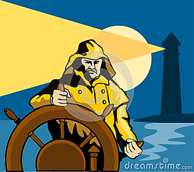 Captain at the helm of a ship Stock Photo