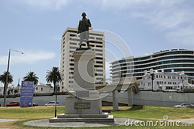 Captain James Cook statue in front of the Royal Melbourne Yacht Squadron in the suburb of St. Kilda in Melbourne, Australia. Editorial Stock Photo