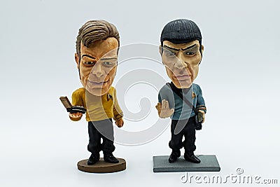 Captain Kirk and Mr Spock hand painted bobble head from Star Trek. Editorial Stock Photo