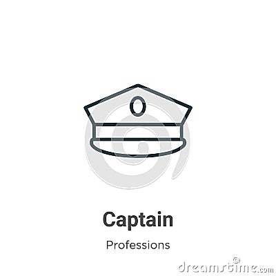 Captain outline vector icon. Thin line black captain icon, flat vector simple element illustration from editable professions Vector Illustration