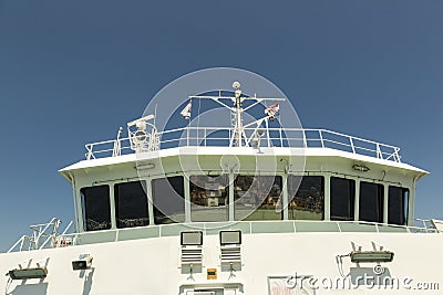 Captain`s bridge on the boat Editorial Stock Photo