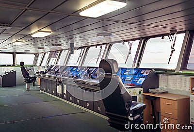 Captain`s bridge and wheelhouse control board Stock Photo