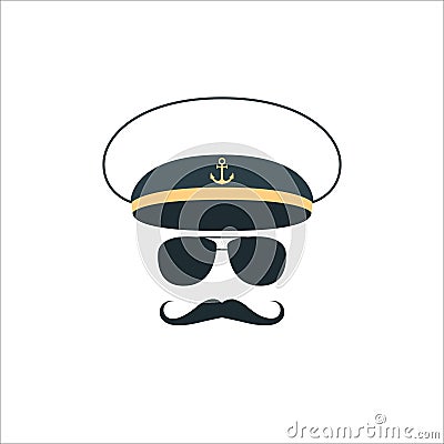 Captain sailor face icon. Vector Illustration