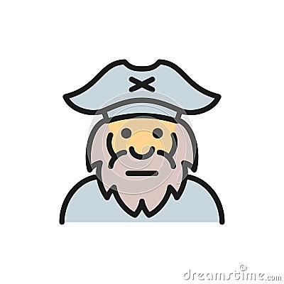 Captain, sailor, pirate, old man flat color line icon. Vector Illustration