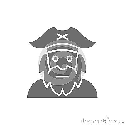 Captain, sailor, pirate, old man grey icon. Vector Illustration