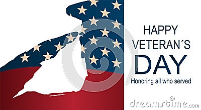 Soldier saluting the USA flag for memorial day. Happy veteran`s day poster or banners â€“ On November 11. Vector Illustration