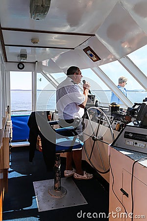 The captain in ship,cruise port stephens,australia Editorial Stock Photo