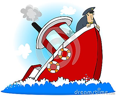 Captain Of A Sinking Ship Cartoon Illustration