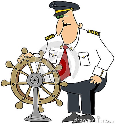 Captain At The Wheel Cartoon Illustration