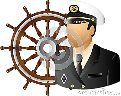 Captain with wheel Stock Photo