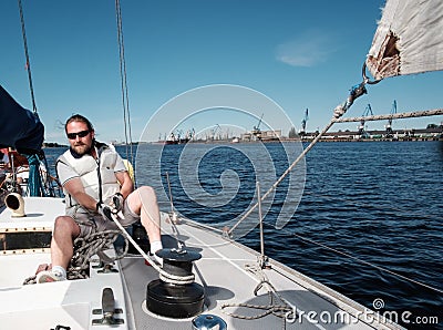 Captain on a yacht Stock Photo