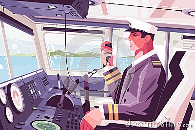 Captains cabin on ship Vector Illustration