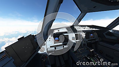 The Captains seat in the cockpit of the Airbus a320 neo Stock Photo