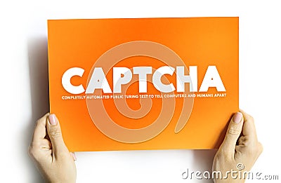 CAPTCHA - Completely Automated Public Turing test to tell Computers and Humans Apart acronym text is a type of challengeâ€“ Stock Photo
