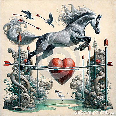 Dapple Grey Show Jumper Horse Cartoon Illustration