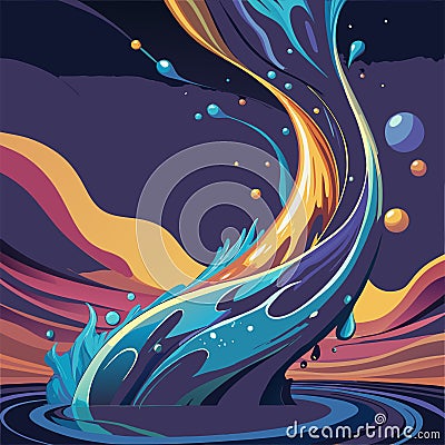 A captivating abstract universe with swirling cosmic patterns, glowing orbs, and ethereal forms set against a deep black backdrop Vector Illustration
