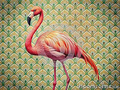 Retro Flamingo Seamless Pattern: An AI-Generated Design Inspired by the Rule of Thirds, Perfect for Stock Photo