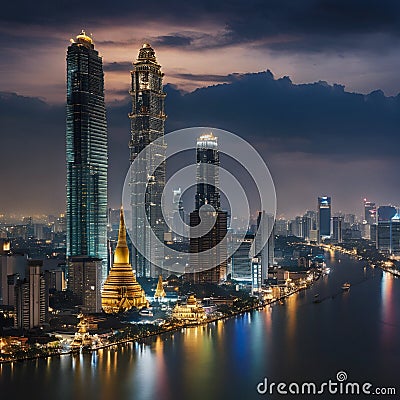 Captivating Bangkok: Unveiling the City & Night time Splendor Stock Photo