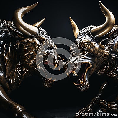 Fierce Bull Battle: Symbolizing Global Stock Market Competition Stock Photo