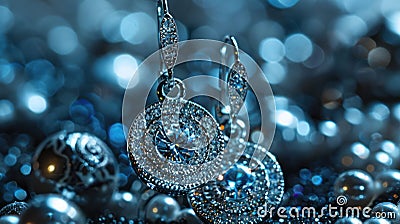A captivating close-up of a pair of elegant earrings, sparkling in the light, adding a touch of glamour to any look Stock Photo
