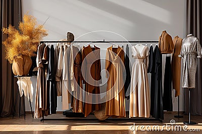 European Fashion Showcase: Chic Dresses, Tailored Suits, and Trendy Accessories Stock Photo