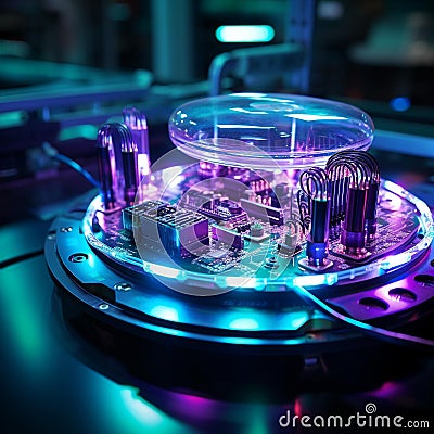 Energetic Power Surge: Abstract Generator with Blue Sparks and Futuristic Lab Stock Photo
