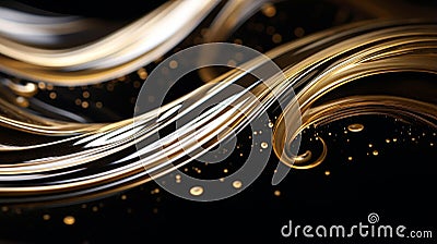 Elegant Gold Engravings on Glossy Black Surface Stock Photo