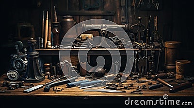 Vintage Tools Collage: A Nostalgic Close-Up of Rustic Beauty Stock Photo