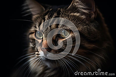 Portrait of a tabby cat on a dark background close up Ai generative Stock Photo