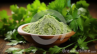 The coriander powder with leaves Stock Photo