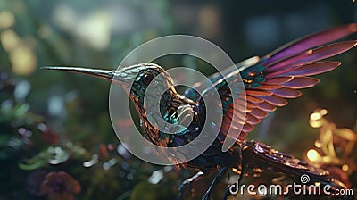 Astonishing Hummingbird Close-Up: Cinematic Marvel with Hyper-Detailed Unreal Engine and Cinematic Lighting Stock Photo