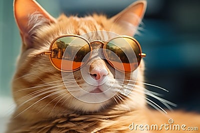 Captivating closeup, ginger cat channels style with trendy sunglasses Stock Photo