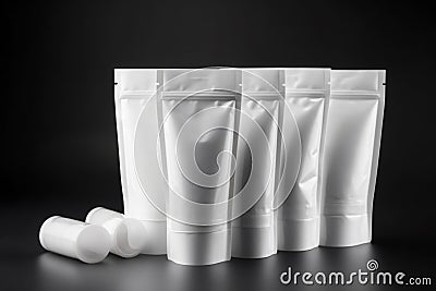 Ai Generative Group of white cosmetic tubes on black background Stock Photo