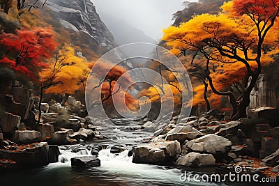Captivating Contrasts: A Digital Journey Through a Vibrant River Stock Photo
