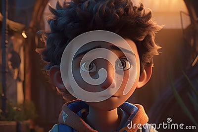 Ai Generative Portrait of a boy in the forest. 3D illustration Cartoon Illustration