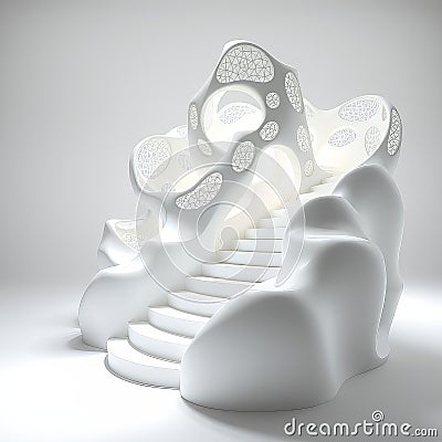 Innovative Parametric White Light Design A 3D Architectural Visualization Showcasing Geometric Steps and Abstract Forms Stock Photo