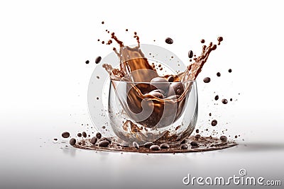 Ai Generative Chocolate splashing out of a glass, isolated on white background. 3d rendering Stock Photo