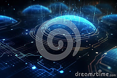 Ai Generative 3D rendering of abstract technology background. Futuristic user interface Stock Photo