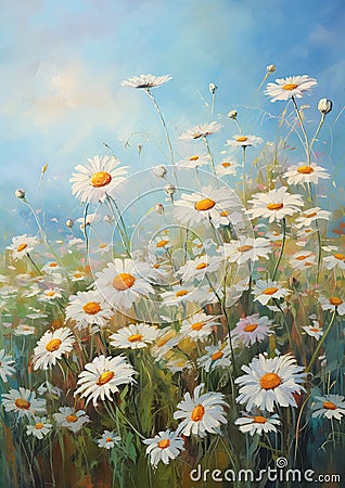Captivating Daisies: A Sublime Russian Academic Landscape in Pas Stock Photo