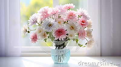 Captivating Daisy Arrangement With White Chrysanthemums In A Pastoral Vase Stock Photo