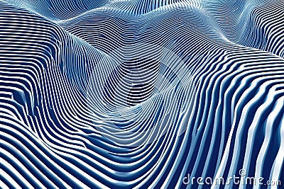 A captivating display of blue and white network lines forms a 3D pattern, evoking the fluidity of waves in a serene Stock Photo