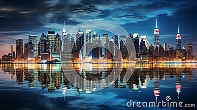 Captivating Dusk Skylines: New York City, Hong Kong, and Paris Stock Photo