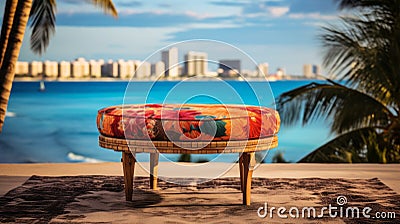 Captivating Exotic Ottoman Table In Colorful Room Near Waikiki Beach Stock Photo