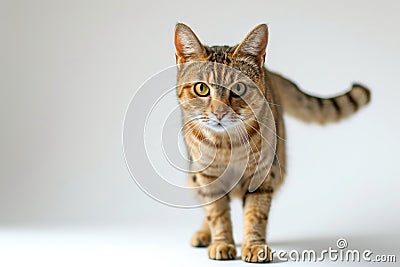 Captivating Feline A Surprised Cat's Untamed Gaze Against A Calm Background Stock Photo