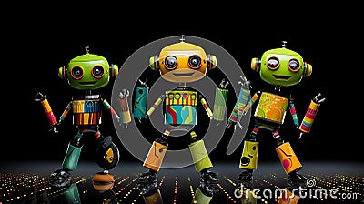 Quirky Abstract Robots: A Synchronized Dance of Vibrant Harmony Stock Photo